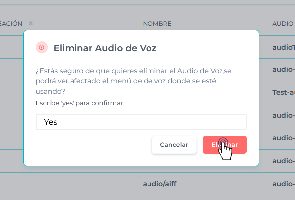 Ventana emergente de confirmación